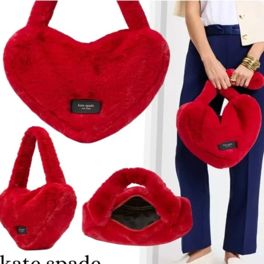 Kate Spade Luver Faux Fur Large Heart Tote NWOT Never used - Picture 2 of 6